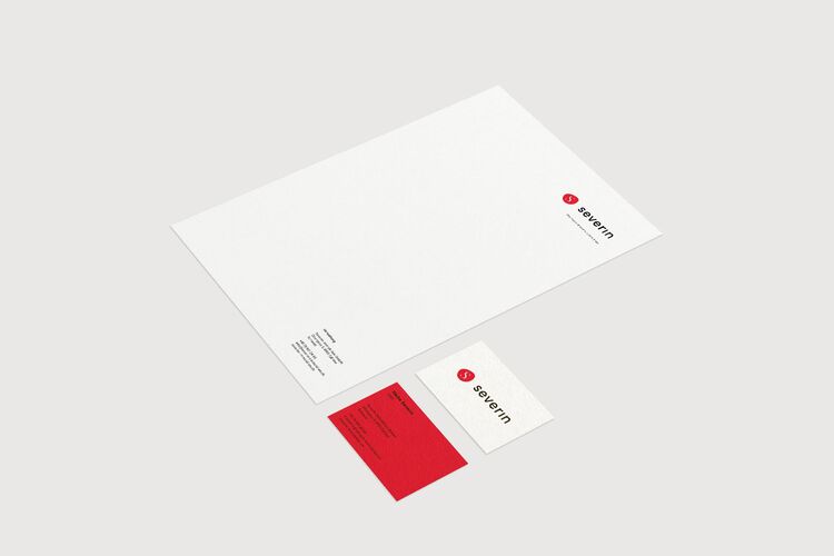 Kunde Severin Immobilien GmbH, Mockup des Briefpapiers und der Visitenkarte