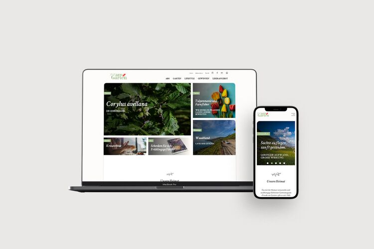 Kunde Freude am Garten, Mockup der neuen Website auf dem Desktop und Handy